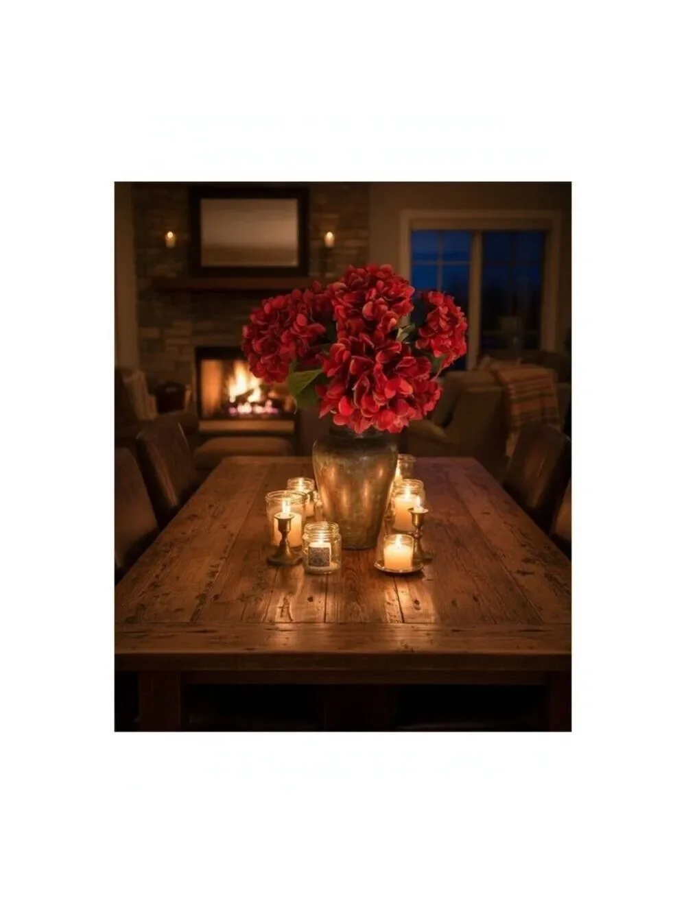 Red Artificial Hydrangea Stem Silk Flower Deep Red Faux Floral Wedding Decor
